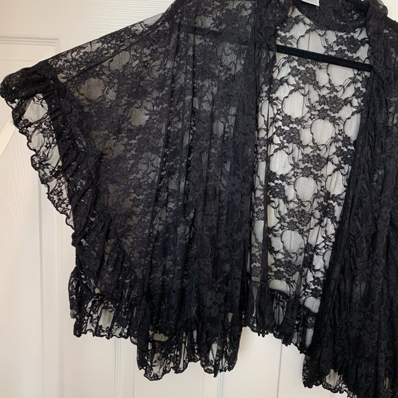 FREE PEOPLE Black Ruffled Lace Jacket Shrug Top Kimono - Picture 4 of 9